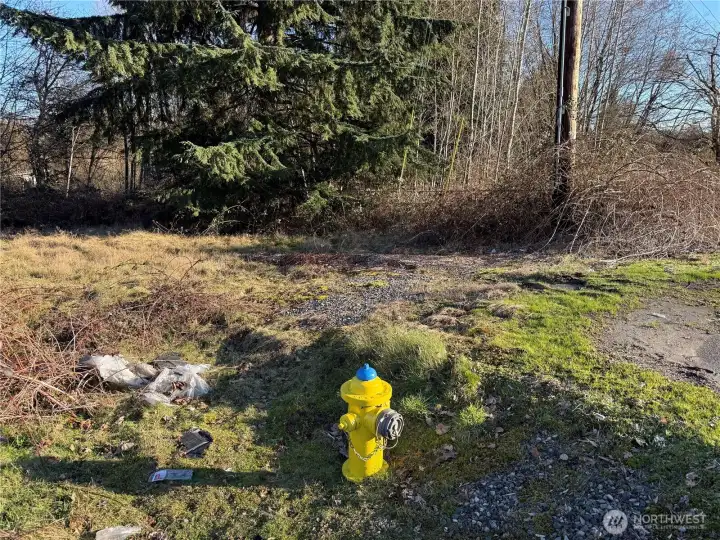 Water / fire hydrant is located at the West driveway on the Hwy 9 side