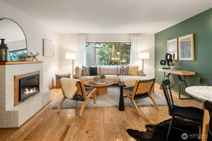 Stylish living room with electric fireplace!