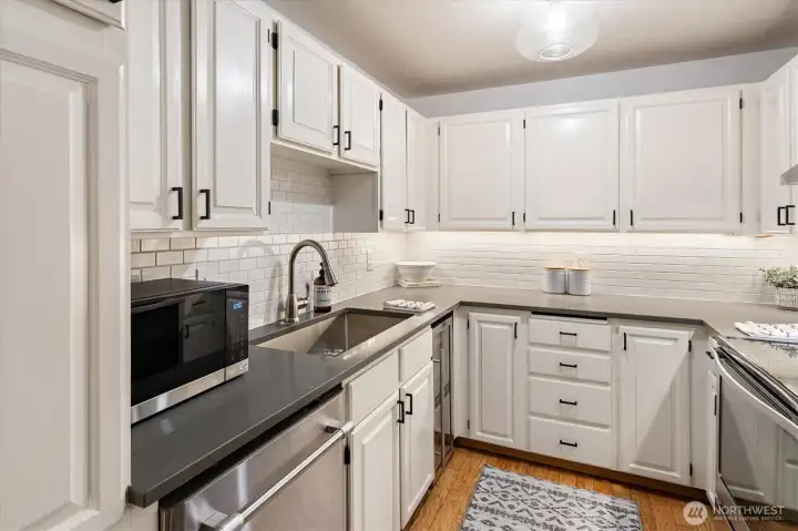 Complete with beverage fridge!