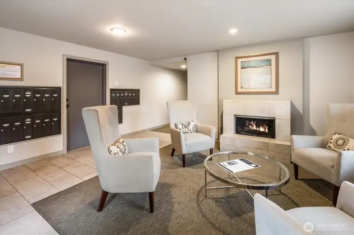 Lobby of the main building and mail room.