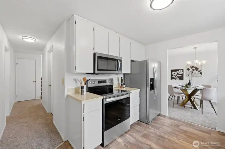 New floor in the kitchen and bathrooms.