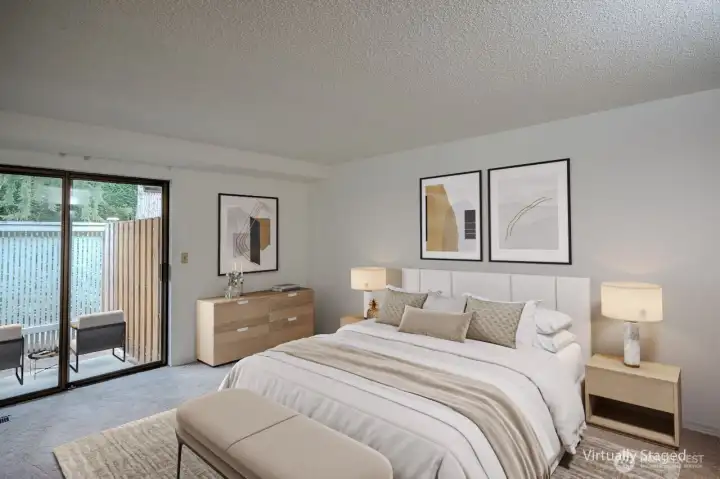 Primary bedroom with ensuite 3/4 bath (virtual staging)