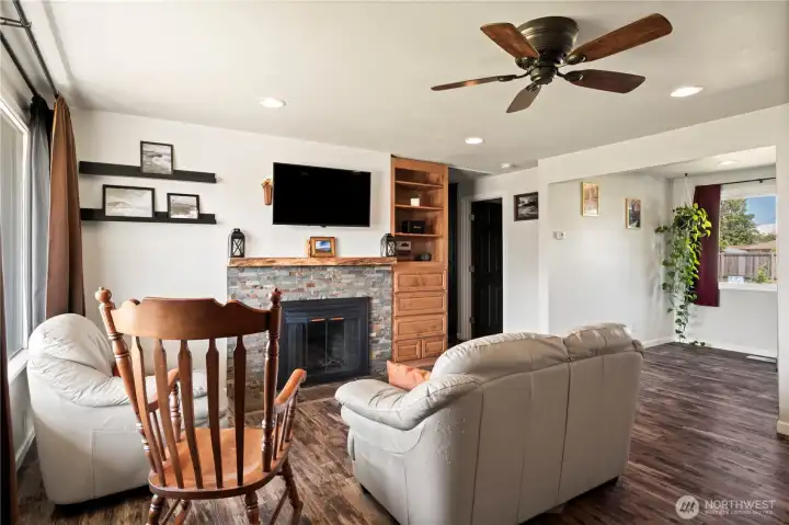 Wonderful fire place will keep you toasty on chilly Whidbey nights. And don't miss the built ins that allow for extra storage. Also built ins on hall side Wonderful fire place will keep you toasty on chilly Whidbey nights. And don't miss the built ins that allow for extra storage. Also built ins on hall side