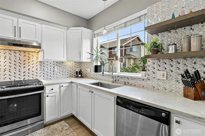 Gas stove & floating shelves