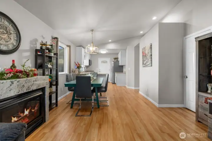 Living room features a gas fireplace