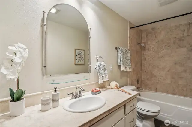 Full Bathroom with Ceramic Tile Countertop