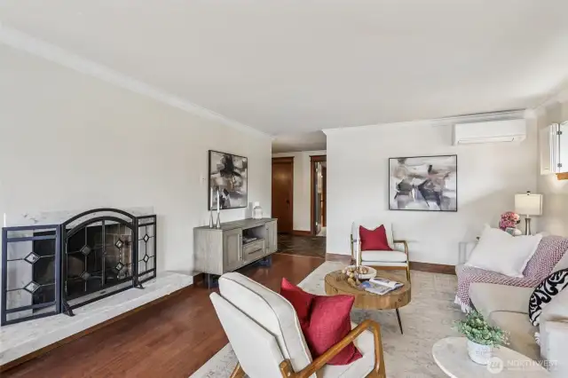 Living Room with Fireplace and Air Conditioning