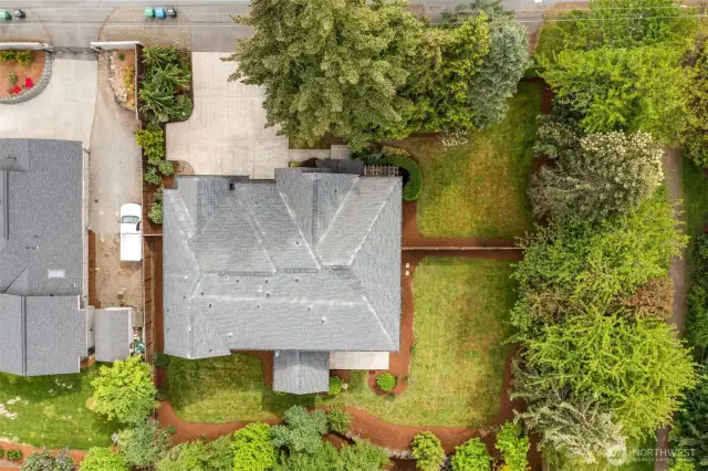Lots of flat yard space and a nice buffer of landscaping for privacy
