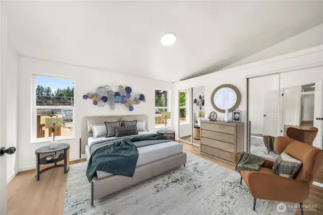 Virtually staged primary bedroom