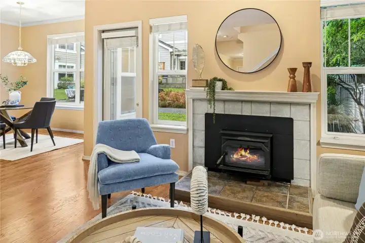 Enjoy cozy winter ambiance with the wood-burning stove!