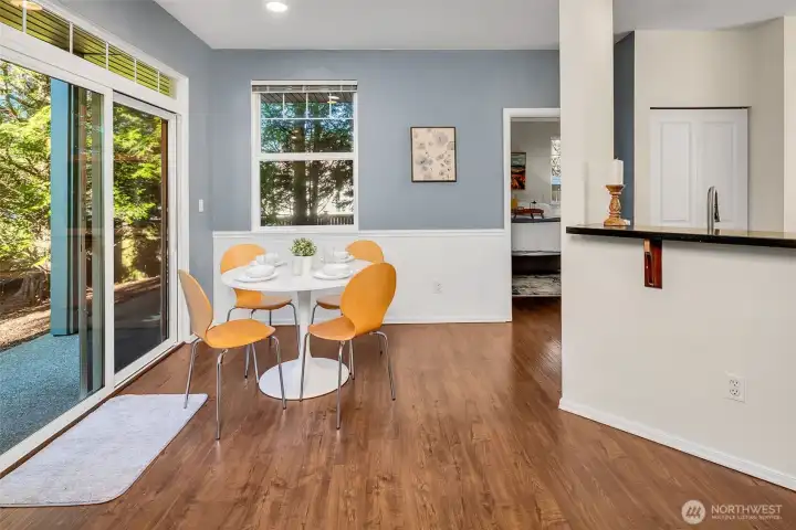 West facing windows and patio.