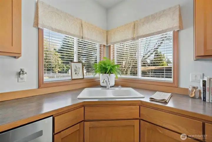 Enjoy bird watching while washing dishes. (photo virtually staged).