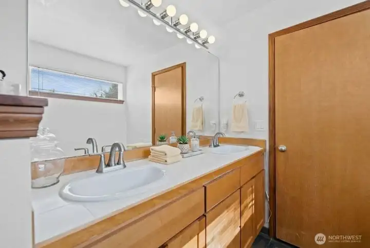 Double sinks in primary bathroom.