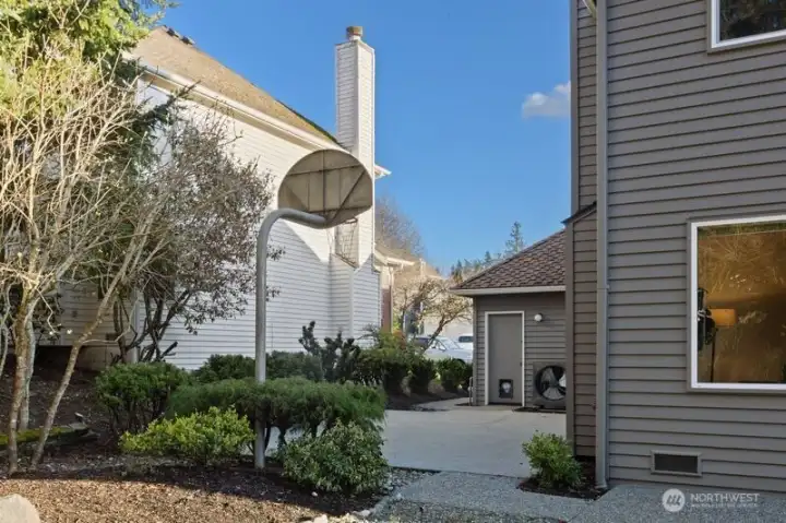 Sports court with basketball hoop
