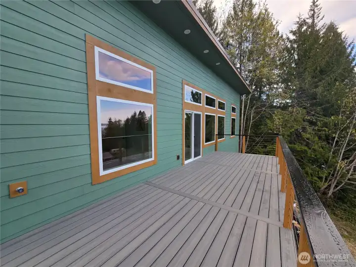 Large, low maintenance, composite deck for outdoor entertaining. Large, low maintenance, composite deck for outdoor entertaining.