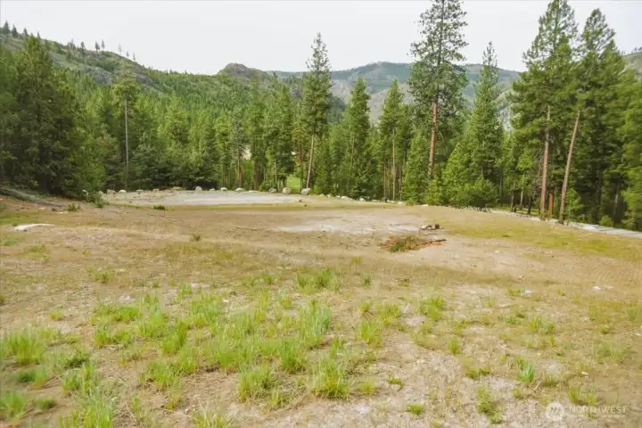 Looking down the property.