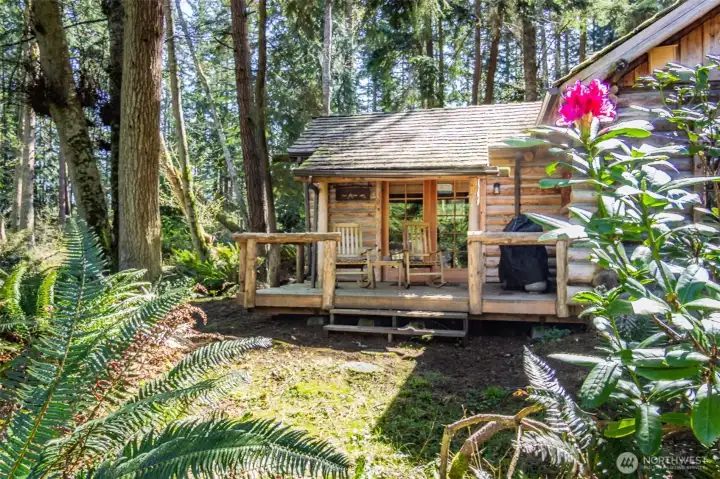 This cabin has a terrific deck off the bedroom that overlooks the pond.