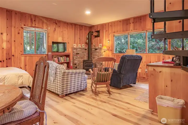 Kitchen, living and dining all in one room.  There is also a bed for extra guests.
