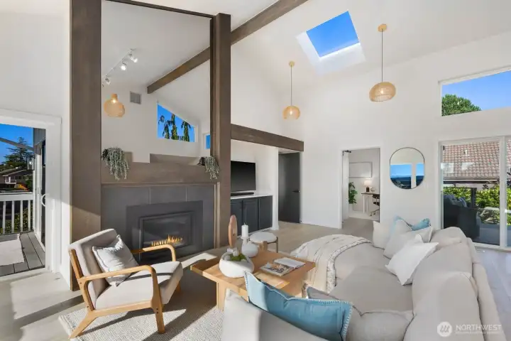 Soaring ceilings and plenty of natural light in the main living area.