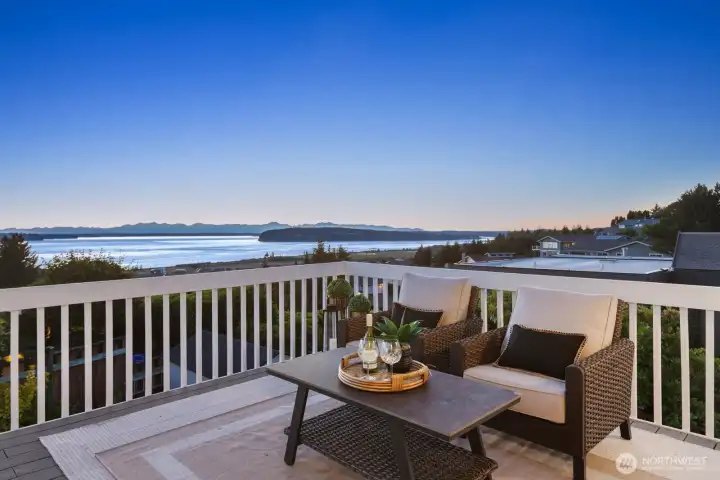 Views from the main deck never get old as the sun sets behind the mountains.