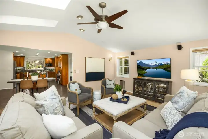 All one great room space! TV and surround sound speakers stay with the house. All one great room space! TV and surround sound speakers stay with the house.