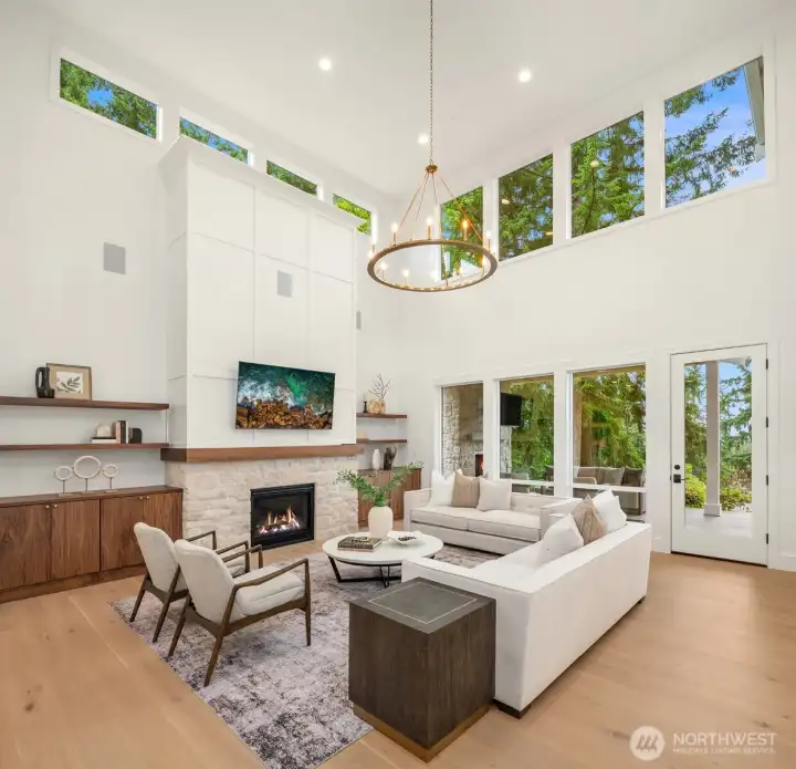 2 story great room that overlooks the private backyard
