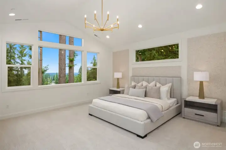 Designer primary suite with five-piece bath & heated floors