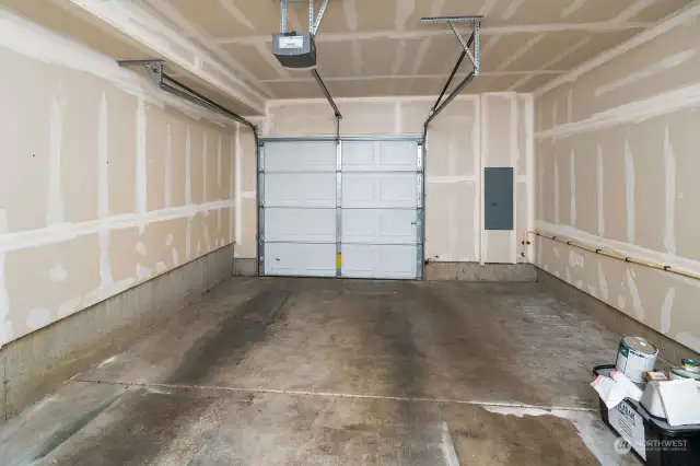 Oversized one car garage for convenience and storage.