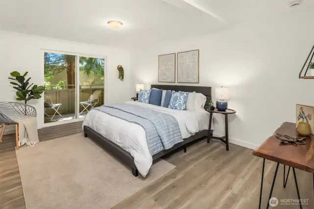 King-sized primary suite has its own deck.