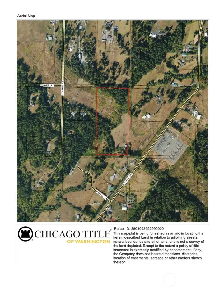 Aerial shows the land in relation to the adjoining properties, creek and transmission lines. It is not a map from a survey.
