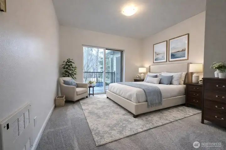 Virtually staged primary bedroom