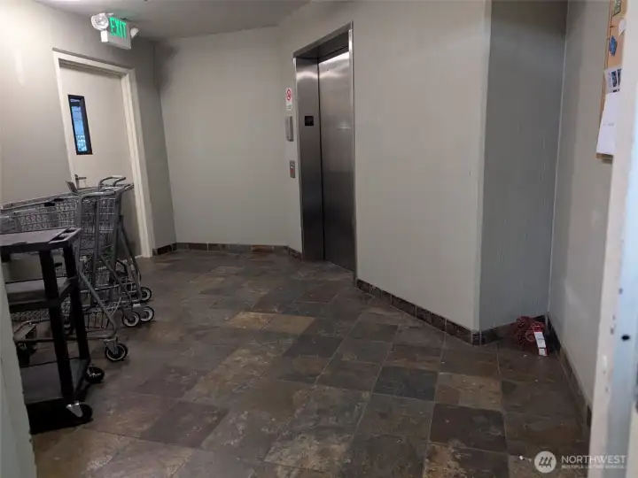 Another view of the elevator with carts to help transport things to your unit.
