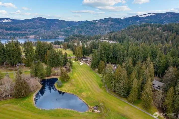 Golf course water feature in front of Center Condos and the 18th green