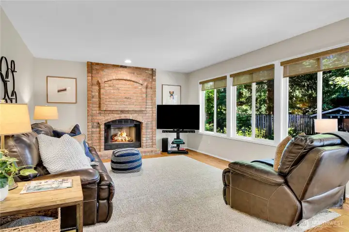 Spacious Great Room with convenient gas burning fireplace.