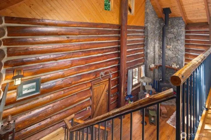 View of the fireplace from the 2nd floor. View of the fireplace from the 2nd floor.