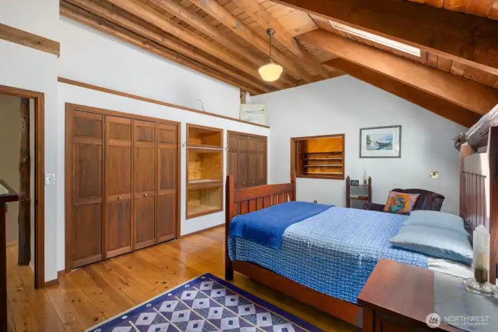 Double closets and built ins in the primary bedroom. Double closets and built ins in the primary bedroom.