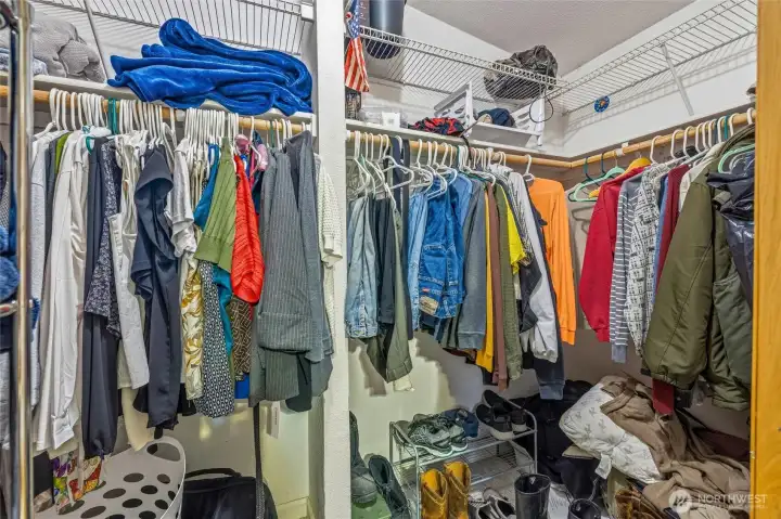 Primary walk-in closet. Primary walk-in closet.