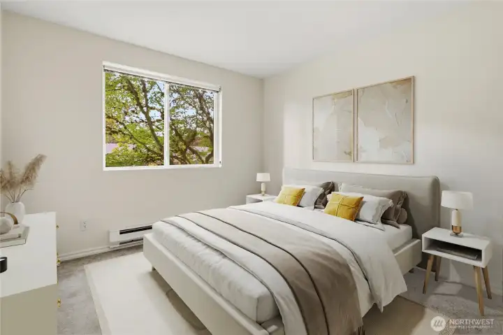 Second bedroom, with newer carpets and vinyl windows, makes for a great home office or guest bedroom. (Virtual Staging) Second bedroom, with newer carpets and vinyl windows, makes for a great home office or guest bedroom. (Virtual Staging)