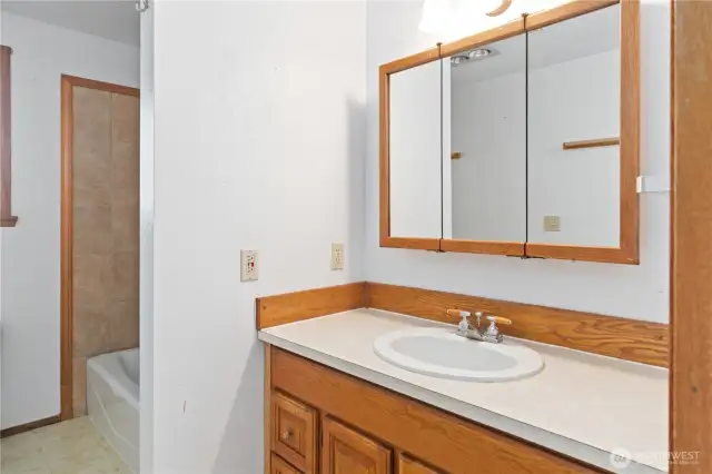 Bathroom off of the main bedroom. Shower features two showerheads.