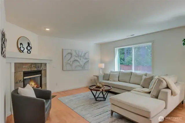 Open family room with fireplace
