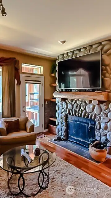 River Rock Fireplace/Entertainment connections