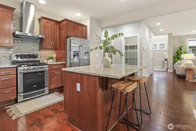 From this angle, you can see the pantry.  To the left of the pantry is a powder room.