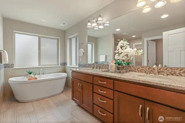 Very large bathroom off of the primary bedroom.  Free standing tub.