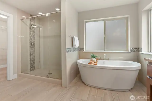 Primary bathroom.  The shower has duel showerheads.