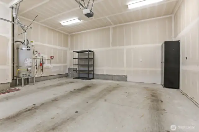 Huge two car garage with extra room for storage.