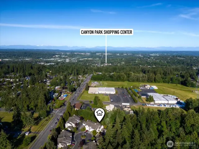 Canyon Ridge Condos is located at the top of 228th Street. Overview looking east towards Canyon Park Shopping Center which is just down the hill with easy access to 522 and I-405.