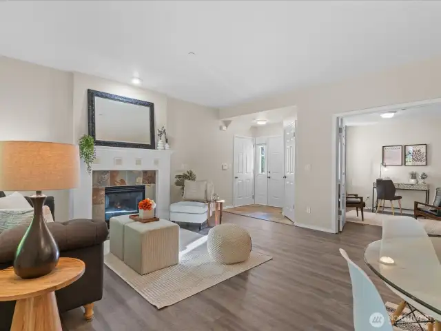 The front entry opens to the living areas and a great office (or 3rd bedroom) which opens to the living area with french doors.
