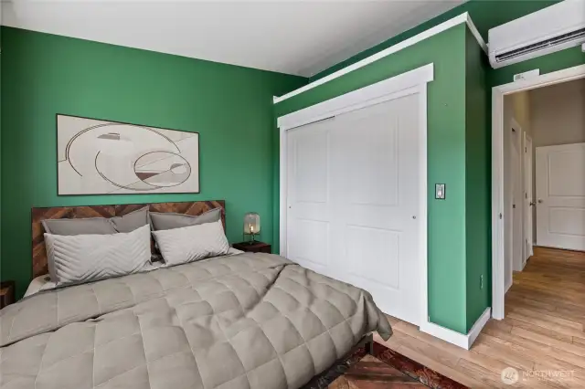 Bedroom #1 is equipped with a mini-split system for heating and air conditioning, along with a spacious closet for storage.