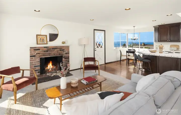Fireplace in the living room off the kitchen.