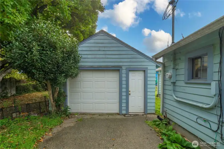 with a detached garage!